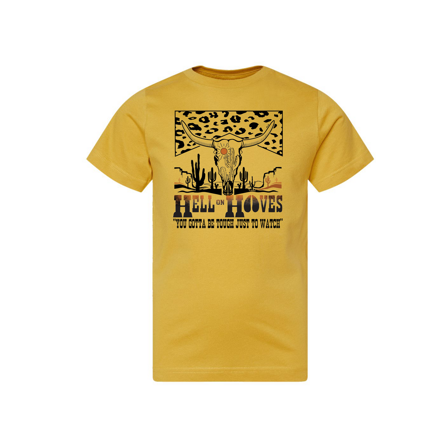 Hell on Hooves (mustard) Kids Cheetah Print Tee