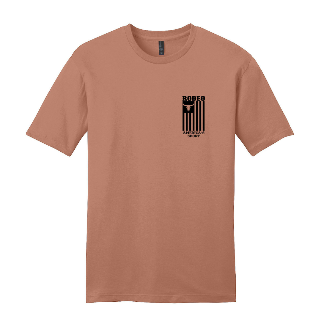 WWRG Flag Tee in desert rose with black front logo and full back flag graphic.