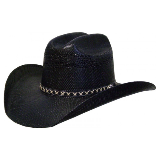 Bangora cowboy hat in ivory and black with cattleman crown and 4" brim.