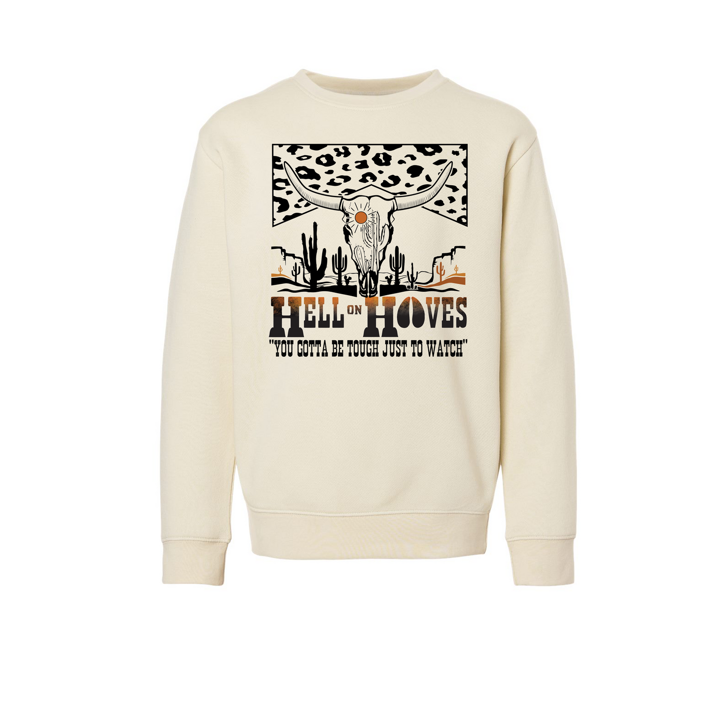 Hell on Hooves (Natural) Kids Cheetah Print Crew neck Sweatshirt
