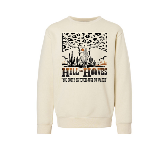 Hell on Hooves (Natural) Kids Cheetah Print Crew neck Sweatshirt