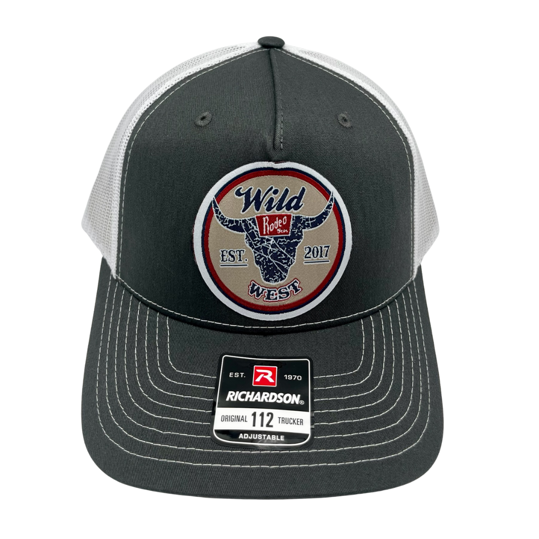 Charcoal and white mesh Richardson snapback with WWRG EST 2017 cloth patch.