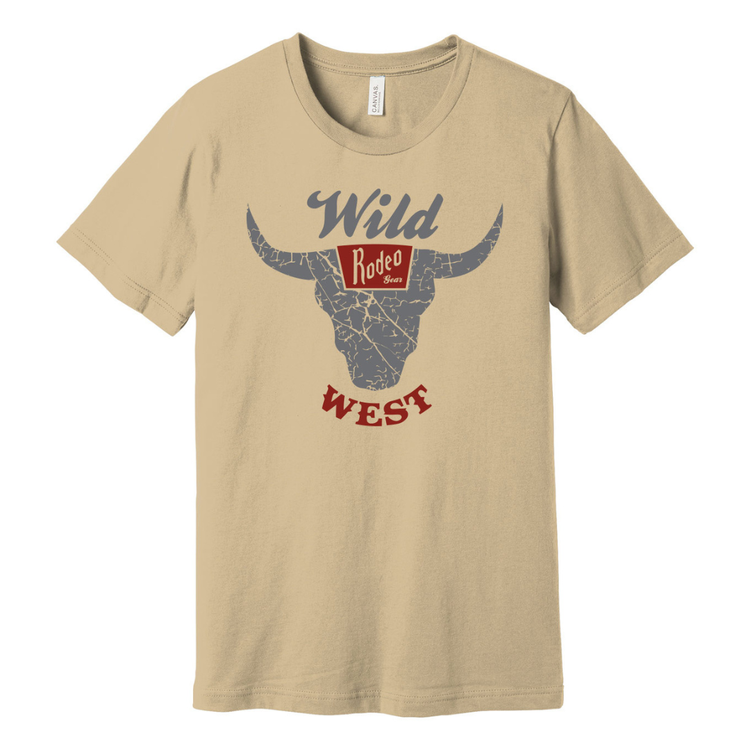 Wild West Rodeo Gear Tee in Soft Cream with retro bull head and western lettering.